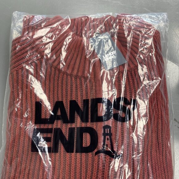 NEW Lands' End Drifter Men's XL Rust Red Cotton Sweater Ribbed Knit Pullover - Picture 2 of 12